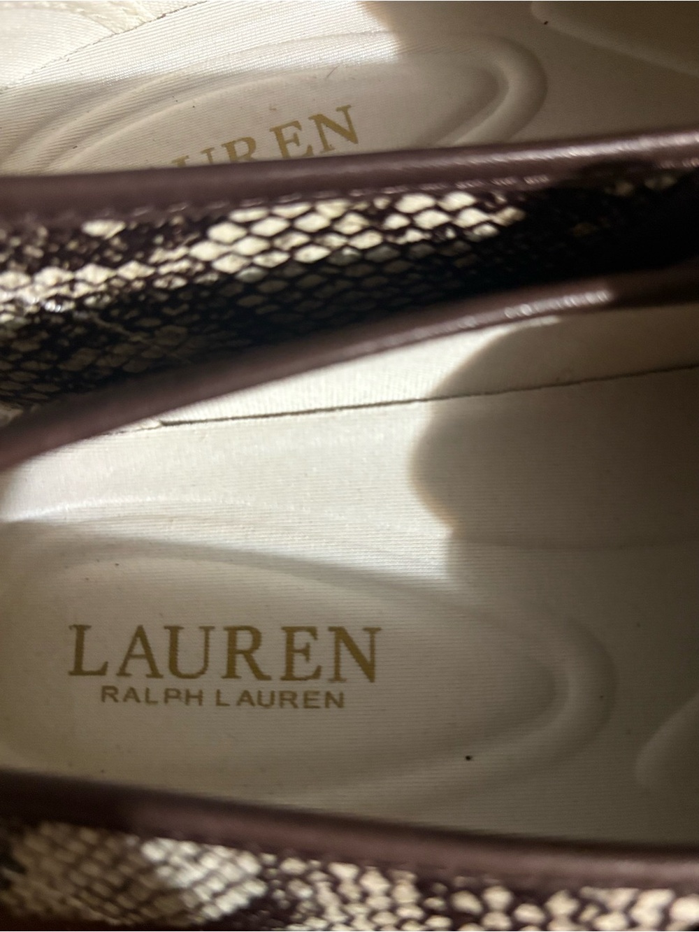 Ralph Lauren Snake-Print Slip-On Loafers in White and Brown - Picture 3 of 6